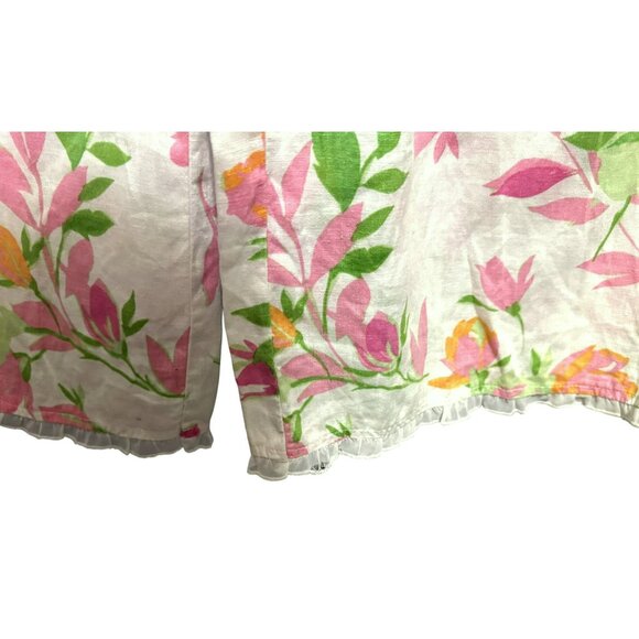 Cotton Connection Vtg Linen Flora Elastic Waist Wide Leg Pants Ruffle Trim Sz M - Picture 3 of 7